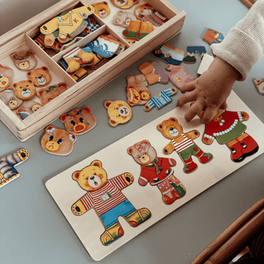 EcoToys Rompecabezas de Ropa de Cerveza de Dibujos Animados | Juego Educativo de Madera - Aprende con Cambios de Ropa